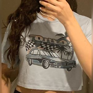 shein/romwe cropped blue retro t-shirt